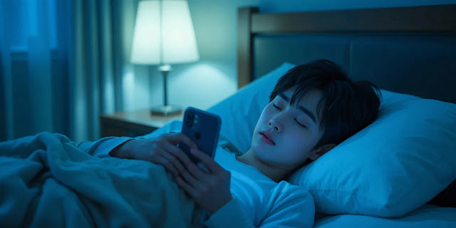 수면 전 스마트폰 끄는 모습 잠들기 전 스마트폰을 멀리하는 모습