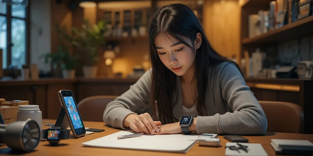 장기적인 배터리 수명을 위해 관리하는 모습 스마트워치 배터리 건강 관리를 설정하는 장면의 모습