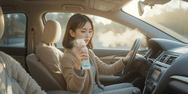 차량 내부 탈취제를 사용하는 모습