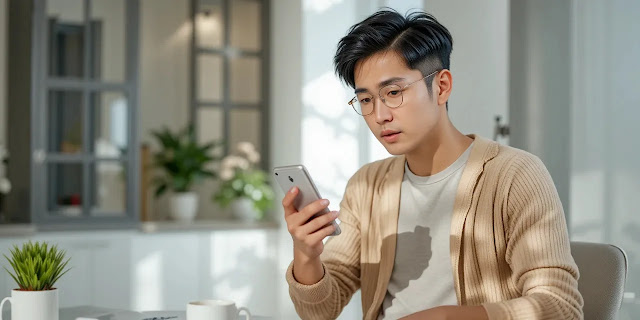 스마트폰 화면을 보며 와이파이 비밀번호를 찾는 모습 스마트폰 설정으로 와이파이 비밀번호 찾는 모습