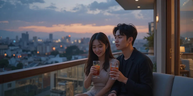 발코니에서 여유를 즐기는 커플의 모습