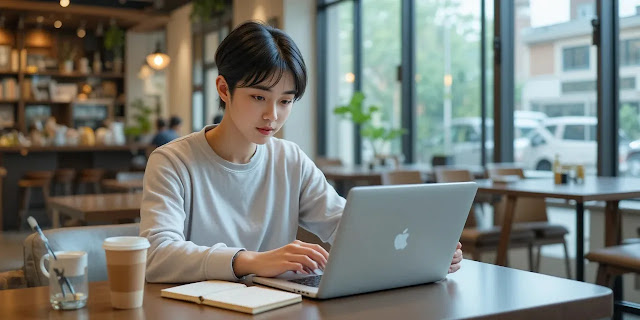 청년 지원금 조사하는 대학생 모습
