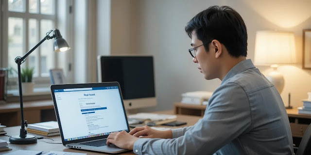 부동산 등기 서류 확인 모습 부동산 서류를 화면으로 검토하는 모습