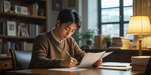 재무 계획을 정리하는 모습 절세 전략을 정리하는 남성의 모습