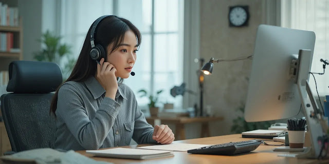 통신사 고객센터에 문의하는 모습