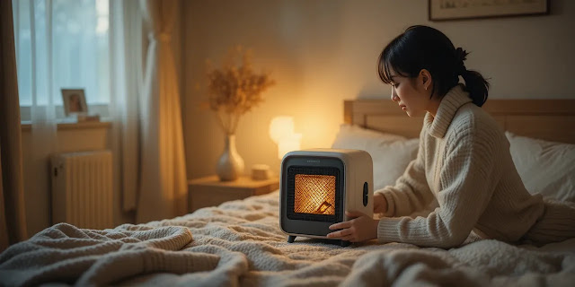 겨울철 침실에서 난방비 관리하는 모습 난방기기를 효율적으로 사용하는 모습