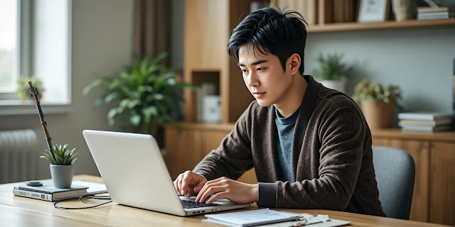 위약금 금액을 계산해보는 남성의 모습