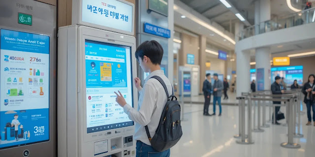 공공기관 무인발급기를 이용하는 모습 공공기관 무인발급기 앞에서 서류를 발급받는 모습