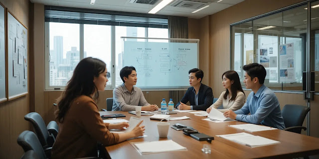 하루를 돌아보며 루틴을 기록하는 모습 야간에 루틴을 점검하며 일기를 쓰는 모습