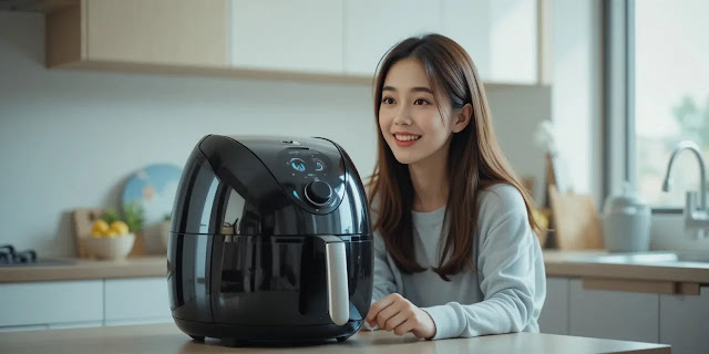 청소 후 상태를 확인하는 모습 깨끗해진 에어프라이어를 확인하는 모습
