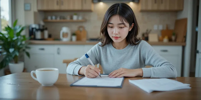 메모와 체크리스트를 작성하는 모습 체크리스트를 보며 이사 전날 준비물을 정리하는 모습
