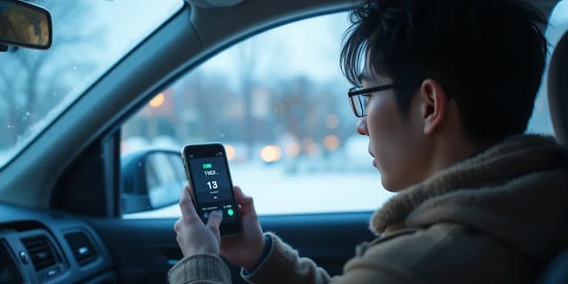 블랙박스 배터리 방전 방지를 위해 점검하는 모습 스마트폰으로 실시간 전압 상태를 점검하는 모습