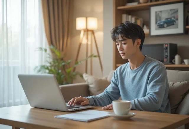 자동차등록원부 인터넷 발급 신청하는 모습 집에서 편안하게 온라인으로 자동차등록원부를 신청하는 모습