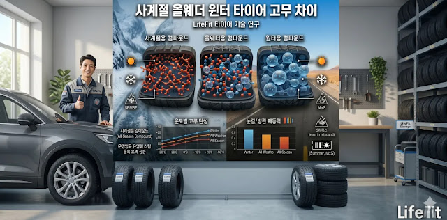 사고를 미연에 방지하려 자동차 안전 운행 가이드에 따라 교체한 모습 자동차 안전 운행 가이드를 준수하며 계절에 맞는 제품을 끼운 모습