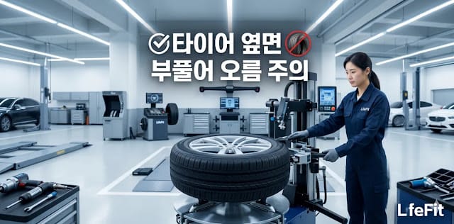 주행 안전 확보를 위해 타이어 코드절상 타이어를 신품으로 교체하는 모습 고 예방을 위해 타이어 코드절상 타이어를 새 제품으로 바꾸는 모습