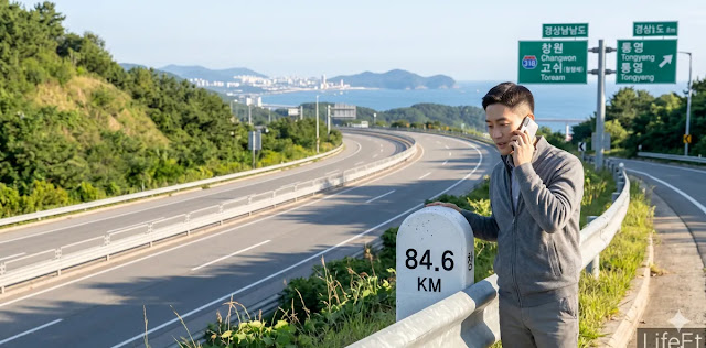 한국도로공사 긴급견인 서비스를 호출하려 현재 위치를 알리는 모습
