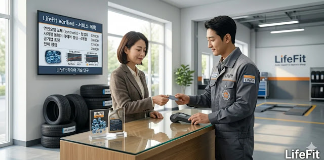 정비 서비스 이용 후 합리적인 비용을 지불하는 모습 공임나라 예약 후 엔진오일 교체비용 결제하는 모습