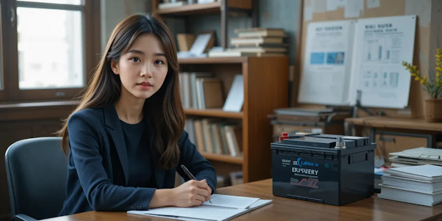 자동차 배터리 브랜드별 코드 해석 작업 모습 해석표를 보며 배터리 생산연월일 코드를 계산하는 모습