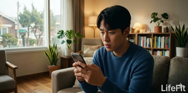 엔진오일 누유 수리비 금액을 스마트폰으로 검색하는 모습