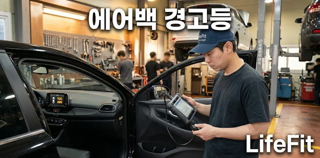 안전한 주행을 위해 전용 장비를 활용하여 조향각 센서 초기화 세팅을 진행하는 모습 정비소에서 스캐너 고장 코드 진단 기기를 연결해 정확한 원인을 분석하고 있는 모습