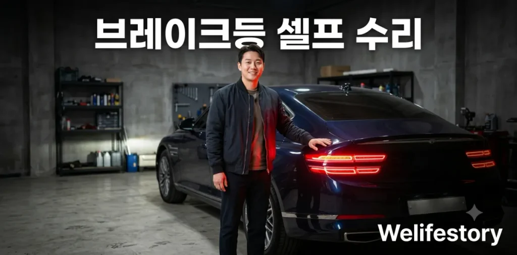 비싼 자동차 브레이크등 교체 비용 대신 직접 전구를 준비해 수리하려는 남성 모습