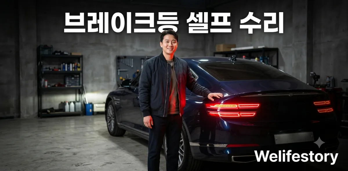 비싼 자동차 브레이크등 교체 비용 대신 직접 전구를 준비해 수리하려는 남성 모습