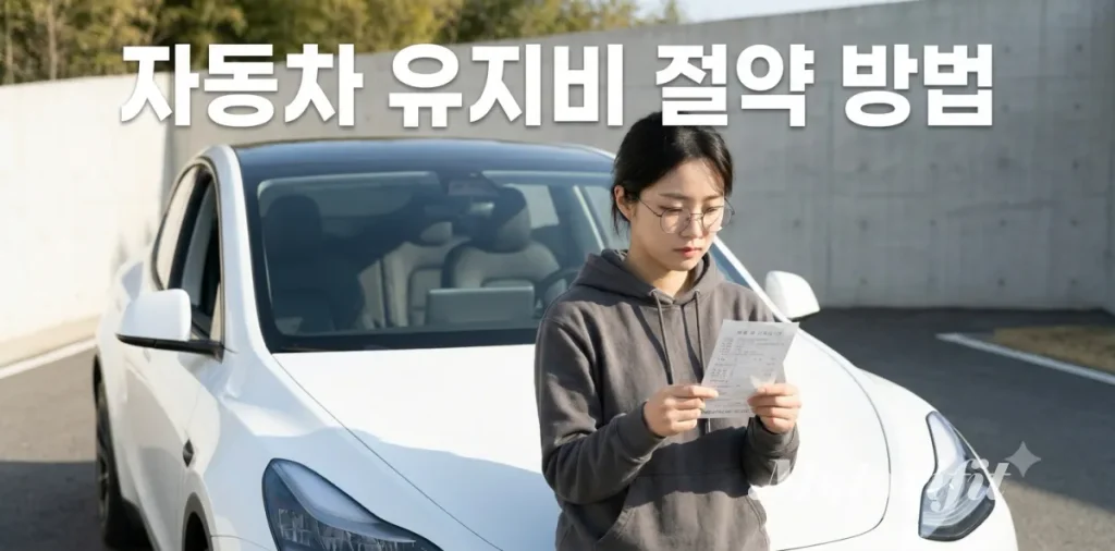 정기검사 예약을 마치고 차량 앞에서 관련 서류를 들고 서 있는 여성 운전자 모습