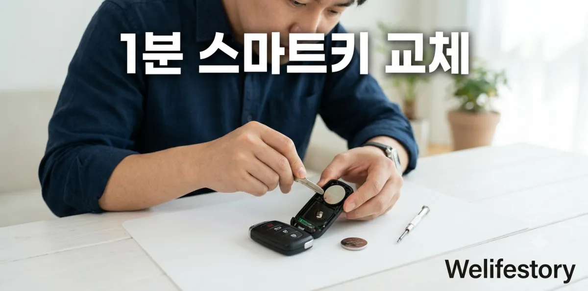 스마트키 배터리 교체 방법대로 책상 위에서 리모컨을 직접 분해하는 장면