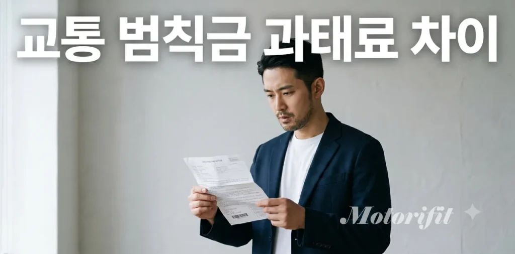 집으로 날아온 고지서를 보며 교통 범칙금 과태료 차이 때문에 고민하는 남성의 모습