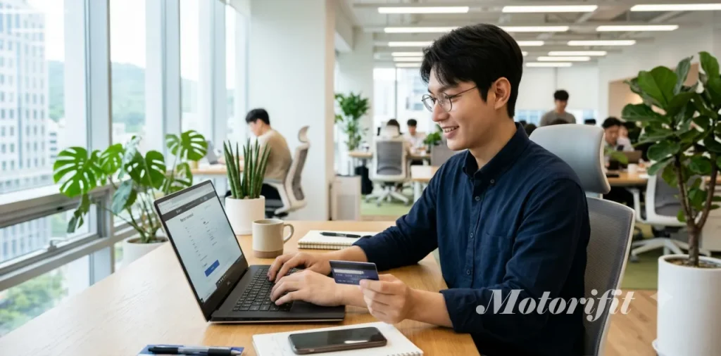 통지서를 받은 직후 과태료 사전 납부 감경 혜택을 위해 결제하는 남성 모습
